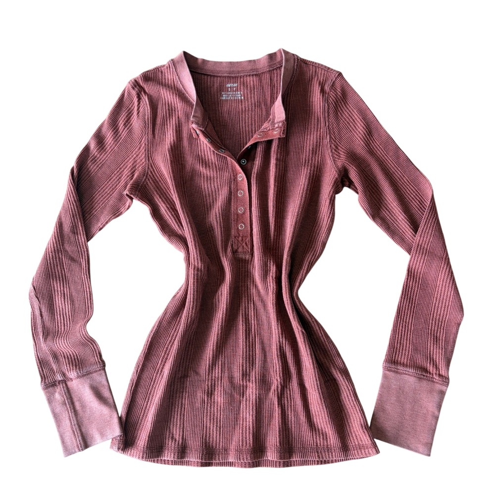 Y2K‎ aerie Ribbed Long Sleeve Henley S Bella Swan Indie Sleaze Grunge Dusty Rose